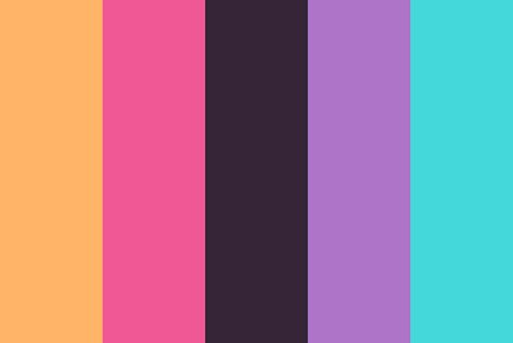 I’m not from around here. I’m from someplace better - Submitted by @zedetta#ffb467 #f05895 #362536 #ad74c7 #44d8db Weirdcore Color Palette, Neon Colour Palette, Flat Color Palette, Cool Color Palette, Hex Color Palette, Color Palette Challenge, Color Schemes Colour Palettes, Paint Color Palettes, Color Palette Design