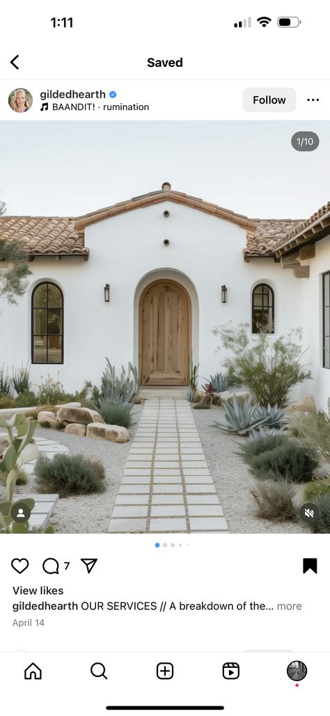 Spanish Curb Appeal, Southwest Curb Appeal, Spanish Brick House Exterior, Spanish Home Landscaping, Santa Barbara Homes Exterior, Spanish Style Landscape, Spanish Eclectic Home Exterior, Scottsdale Homes, Front House