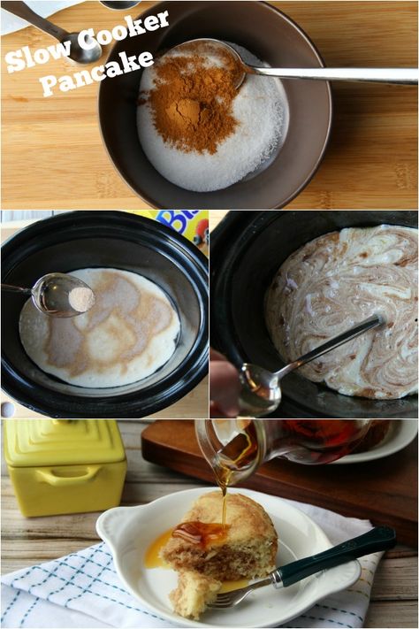 Making your favorite pancake in a slow cooker is super easy and extra delicious! Cinnamon Roll Pancakes, Crock Pot Food, Bisquick Recipes, Sweet Sour Chicken, Yogurt Breakfast, Crockpot Breakfast, Crock Pot Slow Cooker, Crock Pot Cooking, Morning Food