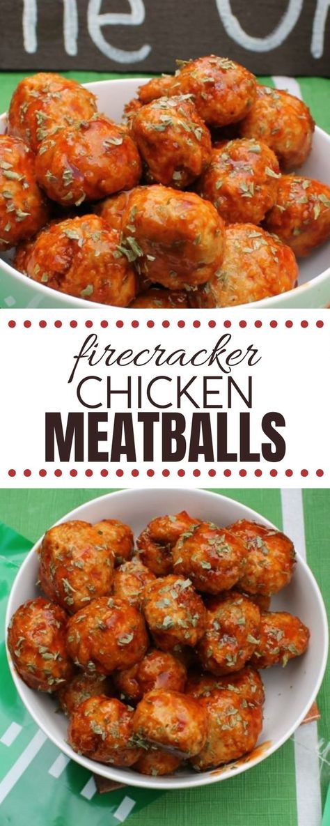 Firecracker Chicken Meatballs, Spicy Meatballs Recipe, Spicy Chicken Meatballs, Chicken Meatballs Healthy, Chicken Meatballs Recipe, Firecracker Chicken, Spicy Meatballs, Chicken Balls, Chicken Meatball Recipes