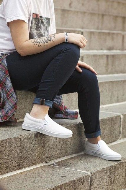 Vans | Perf Leather Classic Slip-On White Vans Outfit, White Slip On Vans Outfit, Slip On Outfit, Slip Ons Outfit, Vans Outfit Men, All White Shoes, White Slip On Vans, Girl Skater, Black And White Vans