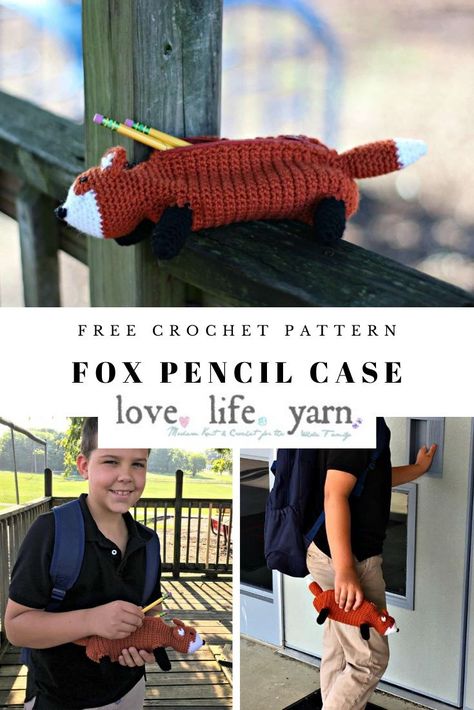 I wish I had this when I was in school! Who else just LOVES this little fox pencil case? #crochet #lovelifeyarn #freecrochetpattern #crochetpattern #freecrochet #funcrochet #easycrochet #crochetforkids #kidcrochet #crochetpencilcase #crochetfox #freecrochetpencilcasepattern #crochetpencilcasepattern #crochetfoxpattern #freecrochetfoxpattern Free Crochet Pencil Case Pattern, Crochet Pencil Case No Zipper, Crochet Pencil Case Free Pattern, Crafts For Kids Videos, Crochet Pencil Pouch, Pencil Pouch Pattern, Crochet Pencil Case, Pencil Case Pattern, Crochet Pencil