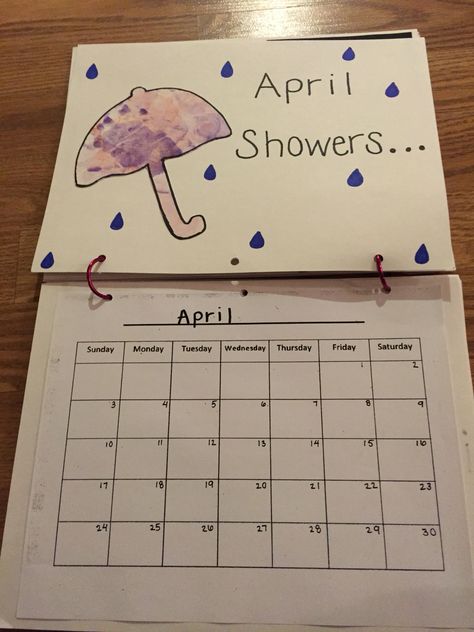 April calendar page Toddler Calendar, Umbrella And Rain, Handprint Calendar, Baby Art Crafts, Cute Umbrella, Infant Art, Parents Gifts, April Calendar, Infant Room