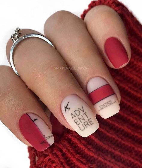 50 Valentine's Day Nail Art Ideas | Art and Design Nails With Text, Self Nail, Matte Nail Art, Japanese Nail Art, Nail Polish Trends, Trendy Nail Design, Nail Designs Glitter, Nails Desing, Nail Art Ideas