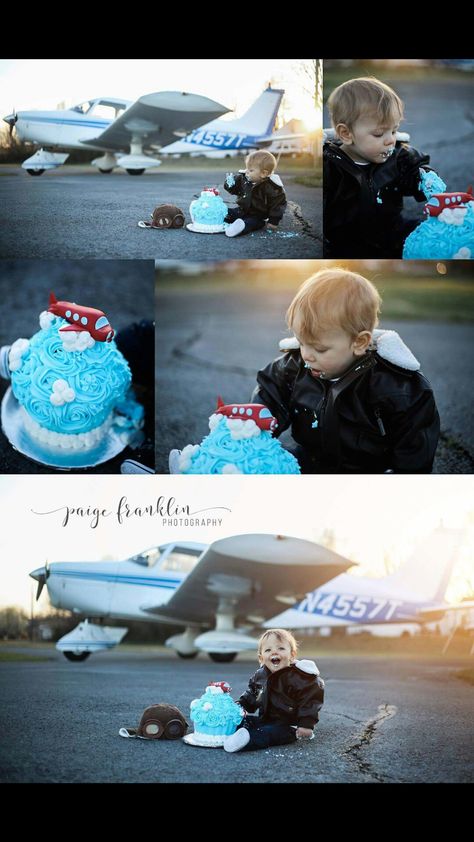 Airplane First Birthday Pictures, Airplane Smash Cake 1st Birthdays, Baby First Year Pictures, Airplane Smash Cake, First Year Pictures, Mermaid Cake Smash, Plane Cake, Milestone Ideas, Boy Birthday Pictures