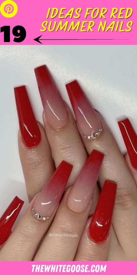 19 Gorgeous Ideas for Red Summer Nails 2023 Red Summer Nails 2023, Classic Red Nails, Tiffany Blue Nails, Red Summer Nails, Classy Almond Nails, Red Ombre Nails, Long Red Nails, Bright Red Nails, Spring Break Nails