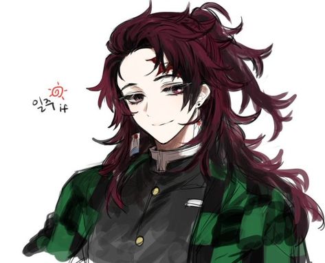 Tanjiro Fanart Long Hair, Tanjiro With Long Hair Fanart, Tanjiro With Long Hair, Guys With White Hair, Tanjiro Fanart, Long Hair Drawing, Ponyta Pokemon, Anime Long Hair, Persona Anime