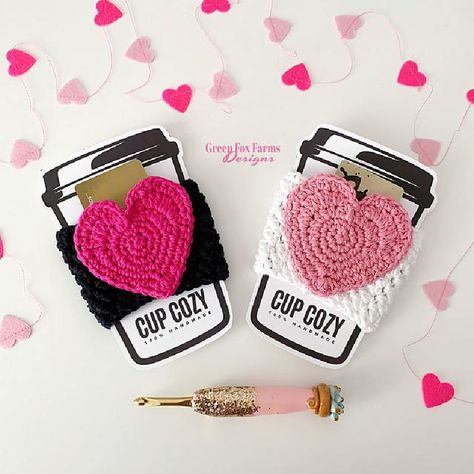 cup of love cup cozy gffd Crochet Cozies, Teacher Appreciation Gift Card Holder, Coffee Cozy Pattern, Mug Cozy Pattern, Cup Cozy Crochet Pattern, Cup Cozy Crochet, Teacher Appreciation Gift Card, Valentine Crochet, Crochet Valentine Patterns