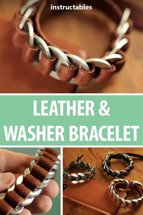 Bracelet En Cuir Diy, Washer Bracelet, Diy En Cuir, Washer Jewelry, Diy Leather Bracelet, Leather Jewelry Diy, Hardware Jewelry, Diy Jewelry Holder, Easy Diy Jewelry