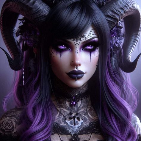 Purple Succubus, Putple Hair, Succubus Makeup, Demon Makeup, Metal Outfit, Holloween Makeup, Princess Makeup, Make Up Inspo, Halloween Make Up