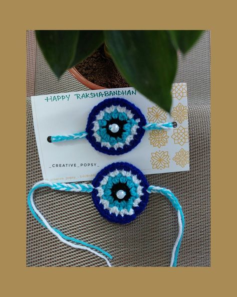 Rakshabandhan Evil Eye Rakhi, Crochet Rakhi, Rakhi For Kids, Crochet Evil Eye, Fashion Blog Names, Handmade Rakhi Designs, Macrame Crochet, Rakhi Making, Handmade Rakhi