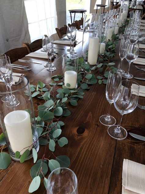 Candles Table Setting, Candle Table Setting, Fake Eucalyptus, Eucalyptus Centerpiece, Wedding Top Table, Table Garland, Candle Table Decorations, Kingston Ny, Willow Leaf