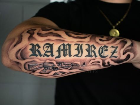 Lettering Hand Tattoo, Old English Lettering, Old English Tattoo, Old English Letters, Tattoo Forearm, Forarm Tattoos, Bear Tattoos, Lettering Tattoo, Half Sleeve Tattoos For Guys