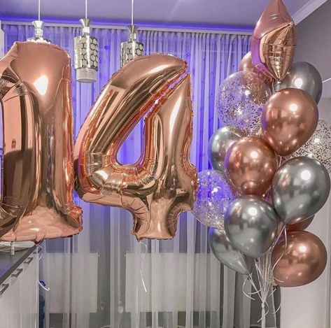 Birthday 14th Girl, Happy Birthday 14th Girl, Balloon Aesthetic Birthday, 16 Balloons Aesthetic, 14th Birthday Balloons, Happy 14th Birthday Girl, 14th Birthday Decorations, 14th Birthday Aesthetic, 18th Birthday Balloons Aesthetic