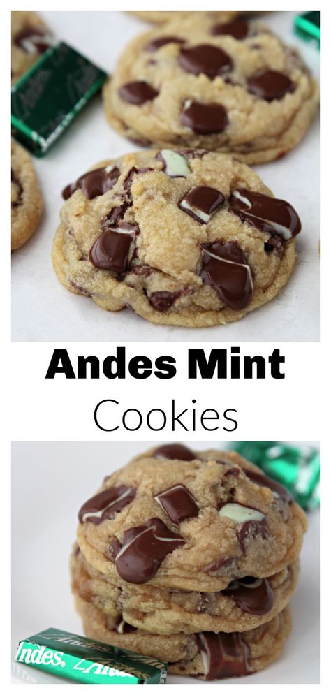 Andes Mint Cookies - Love to be in the Kitchen Andes Cookies Recipes, Ande Mint Cookies, Mint Chocolate Cookie Recipes, Andy’s Mint Cookies, Andes Mint Chocolate Chip Cookies, Andes Candy Recipes, Andes Mint Cookies Recipe, Andes Mint Desserts, Andies Mint Cookies