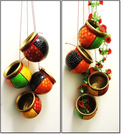 Painted Pots Diy, Diy Diwali Decorations, Diwali Craft, Diwali Diy, Pottery Painting Designs, Hand Painted Decor, Pot Designs, Art N Craft, Indian Decor