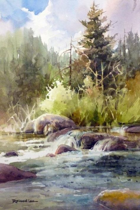 Charcoal Drawings, Watercolor Pictures, Watercolor Mountains, 수채화 그림, Watercolor Landscape Paintings, Watercolor Artists, Watercolor Trees, Paintings I Love, Plein Air Paintings