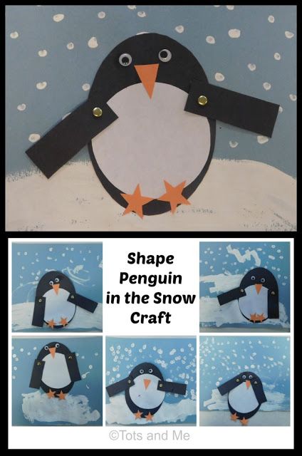 Tots and Me... Growing Up Together: Littles Learning Link Up: February 21, 2017 - Shape Penguin in the Snow Craft Shape Penguin, Snow Craft, Snow Crafts, Penguin Craft, Winter Activities For Kids, Black Construction Paper, Homeschooling Ideas, Art Curriculum, Animal Activities