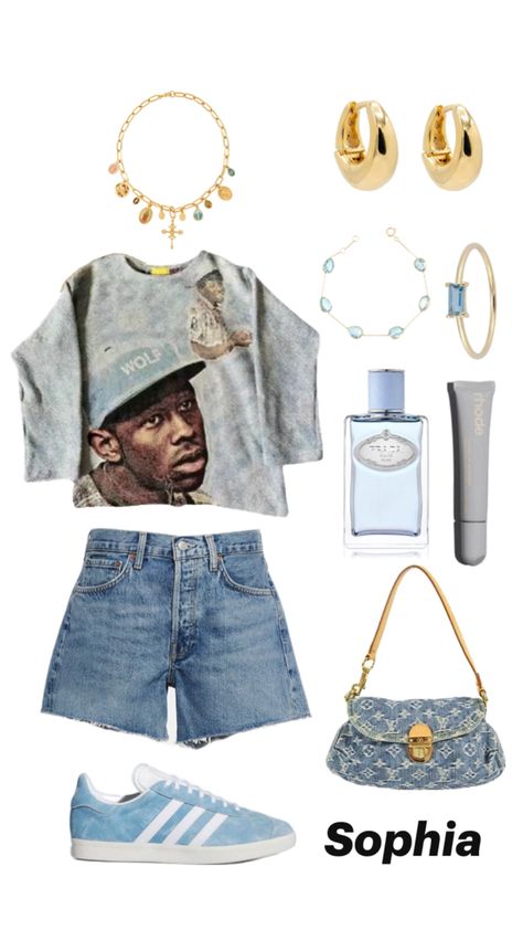 Tyler the creator blue Aesthetic trendy outfit Tyler The Creator Outfits Inspiration, Tyler The Creator Outfits, Abercrombie Outfits, Camp Flog Gnaw, Outfit Layout, Concert Fits, Simple Trendy Outfits, Tyler The Creator, Other Outfits