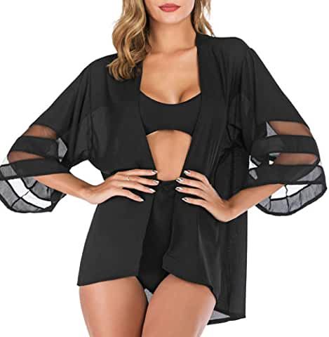 Amazon.com: chiffon kimono Shaggy Jacket, Female Outfits, Long Faux Fur Coat, Jacket Outdoor, Womens Jackets Casual, Cheap Jacket, Colorful Crop Tops, Flare Long Sleeve, Womens Kimono