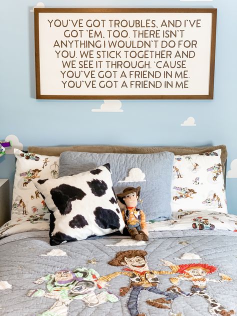 Neutral Toy Story Room, Toy Story Nursery Ideas, Toy Story Toddler Room, Toy Story Nursery Boy Rooms, Andys Bedroom Toy Story, Disney Themed Nursery Boy Toy Story, Toy Story Andy's Room, Jesse Toy Story, Toy Story Bedroom