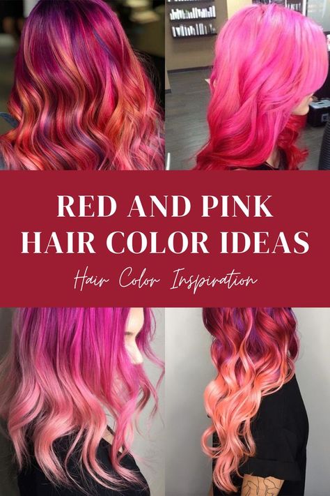 Dreaming about red and pink hair? This beautiful hair color is having its moment and we took the time to find some of the best examples on how to pull of this head-turning color combination. Pink Red Orange Hair, Pink And Red Hair Color, Red To Pink Ombre Hair, Red And Pink Hair, Red Orange Hair, Rainbow Hair Color, Beautiful Hair Color, Hair Color Pink, Red Hair Color