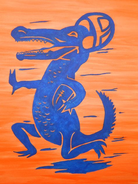 Florida Gators painting sports art college by crockerart on Etsy, $50.00 Sports Room Man Cave, Gator Football, Gator Logo, Florida Gators Football, Gators Football, Girl Cave, Frat Coolers, Hat Club, Kinds Of Weather