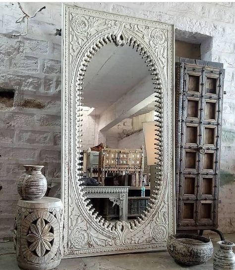 Discover how decorating with mirrors can transform every room in your home – and even outside Rustic Eclectic, Indian Mirror, Carved Mirror, Mirror For Wall, Vintage Mirror Wall, Australia Sydney, Carved Furniture, Entryway Wall, White Mirror