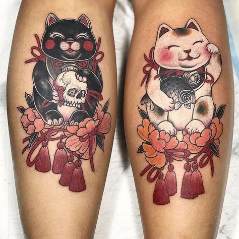 Kaleidoscope Tattoo, Lucky Cat Tattoo, Bodysuit Tattoos, Kitty Tattoos, Lucky Tattoo, See Tattoo, Tatuagem Masculina Pequena, Japanese Tattoo Symbols, Yakuza Tattoo