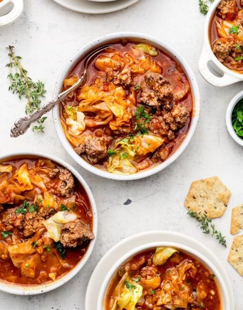 Easy Instant Pot Unstuffed Cabbage Soup - Mary's Whole Life Unstuffed Cabbage Soup, Unstuffed Cabbage Roll Soup, Paleo Soups, Unstuffed Cabbage Rolls, Sheet Pan Meals Chicken, Unstuffed Cabbage, Cabbage Roll Soup, Cabbage Roll, Stuffed Cabbage