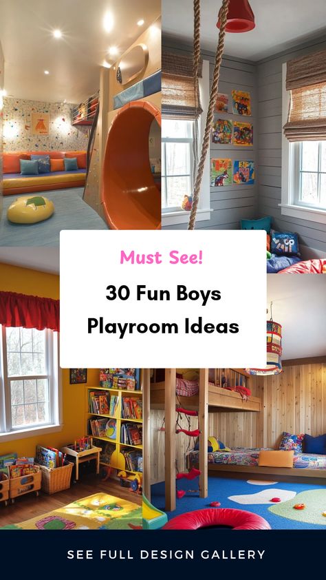 Looking to transform a space for your boy? Check out these 30 boys playroom ideas that blend creativity with practicality. From colorful wall designs to thematic decor, create an inspiring environment where imagination runs wild. Explore various styles of furniture that are both playful and comfortable, while materials that are easy to clean. Consider zones for creativity, games, and reading. This guide offers inspiration on engaging setups, ensuring every boy feels like the king of his castle within a safe, fun, and stimulating space. Toddler Playroom Ideas Boys, Children’s Playroom Idea, Realistic Playroom Ideas, Big Kid Playroom Ideas, Playroom Seating Ideas, Boy And Girl Playroom, Loft Playroom Ideas, Kids Basement Playroom, Epic Playroom