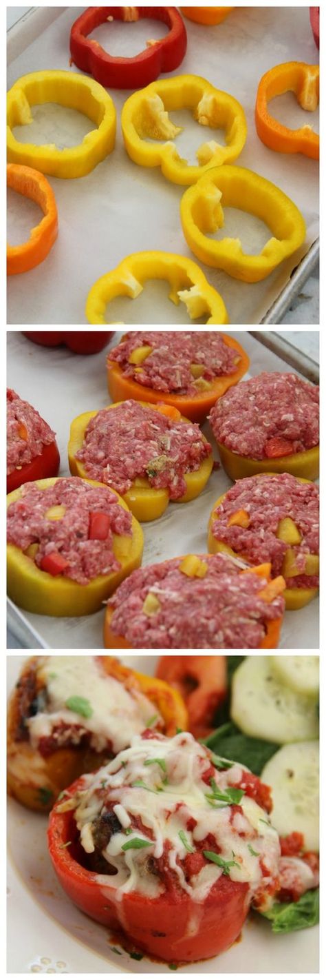 Mini Meatloaf Pepper Rings...sub parmesan cheese for bread crumbs to make it low carb Pepper Rings, Mini Meatloaf, Mapo Tofu, Resep Diet, Makanan Diet, God Mat, Diet Vegetarian, Idee Pasto Sano, Beef Dishes