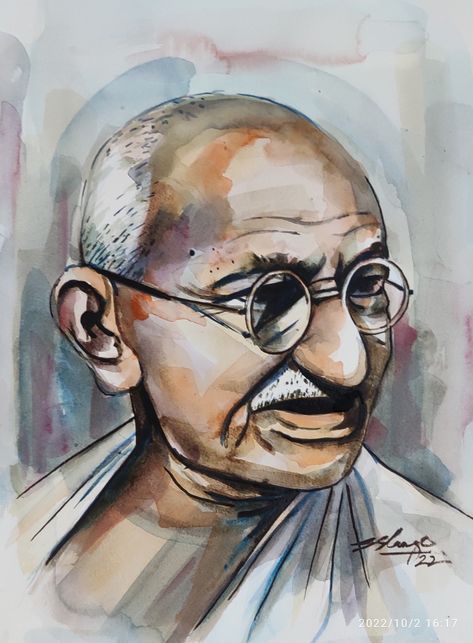 Water colour Gandhi Ji, Colour Portrait, Godzilla Monsters, Self Portrait Art, All Godzilla Monsters, Colour Painting, Mahatma Gandhi, Water Colour, Watercolor Portraits