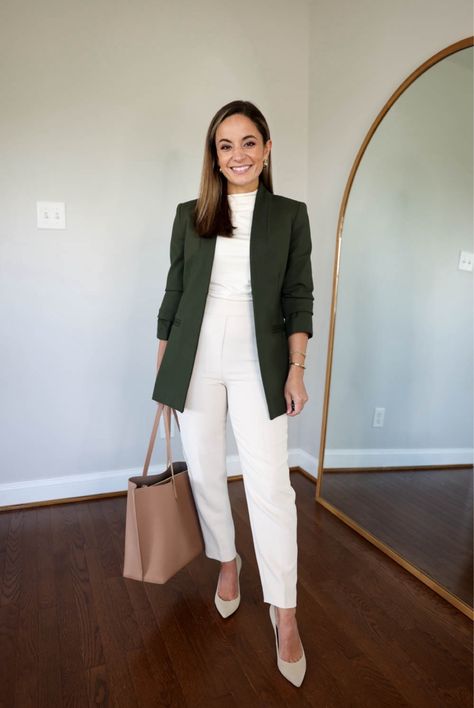 Shop Women's Slim Fit Short Sleeve Mock … and other curated products on LTK, the easiest way to shop everything from your favorite creators. Olive Blazer, Cream Pants, Olive Dress, Sweater Blazer, Cream Tops, Neutral Outfit, Slim Fit Shorts, Striped Cardigan, Petite Fashion