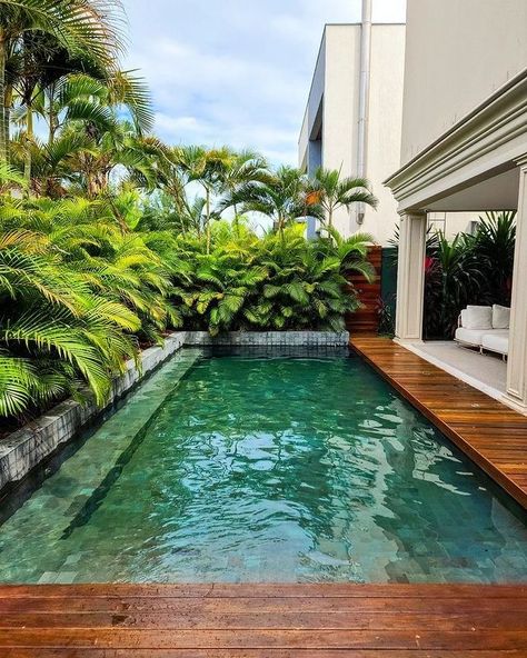 28 Pool Landscaping Ideas for a Serene Backyard Oasis | Enhance Your Space - placeideal.com Bali Pool Ideas, Pool Front Yard, Balinese Courtyard, Bali Concept, Bali Pool, Serene Backyard, Small Pools Backyard, Pool Landscaping Ideas, Dream Garden Backyards