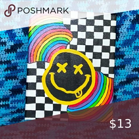 Trippy smiley face painting Trippy Smiley Painting, Smiley Canvas Painting, Smiley Face Painting Ideas, Smiley Face Canvas Painting, Smiley Painting, Smiley Face Painting, Therapy Painting, Trippy Smiley Face, Organize Phone