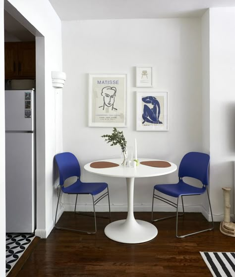 Germany Apartment, Blue And White Interior, Nyc Studio Apartments, Upper West Side Apartment, Dining Area Design, Apartment Dining, Office Den, Nyc Studio, Upper West Side