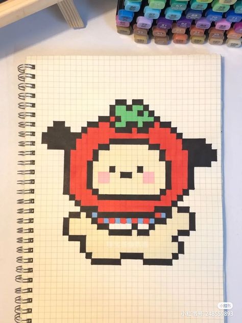 Pixel Art Cartoon, Cute Pixel Art, Hello Kitty Crafts, Pixel Art Tutorial, Easy Pixel Art, Pixel Drawing, Pola Kartu, Pix Art, Pixel Art Grid