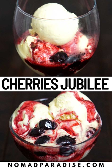 Cherry Jubilee Dessert, Cherries Jubilee Recipe, Cold Sweets, Cherry Jubilee, Slow Food Movement, Cherry Clafoutis, British Cooking, Party Snack Food, Cherries Jubilee