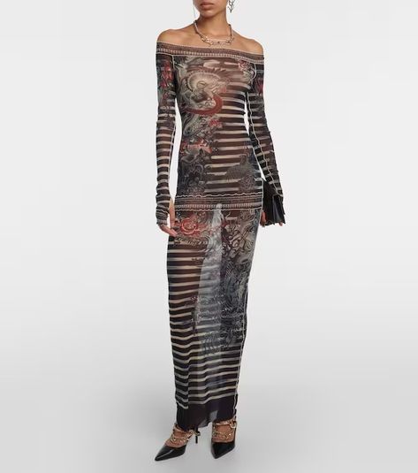 Tattoo Collection printed maxi dress in multicoloured - Jean Paul Gaultier | Mytheresa Shop Tattoo, Tattoo Collection, Y Project, Chic Leather, Style Maxi Dress, Paul Gaultier, Designer Jeans, Character Outfits, Printed Maxi