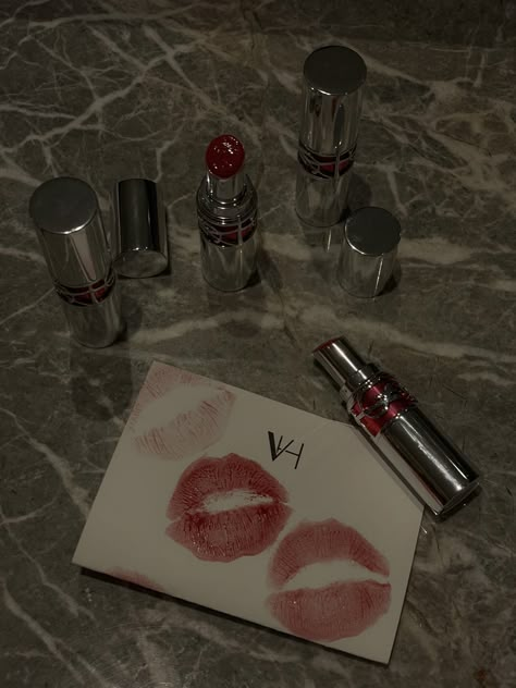 Lip swatches. Hotel room. Luxury Gigi Core, Ysl Aesthetic, Lana Core, Makeup Asthetic, Rich Vibes, Winter Lipstick, Cherry Lady, Ysl Lip, Red Aura