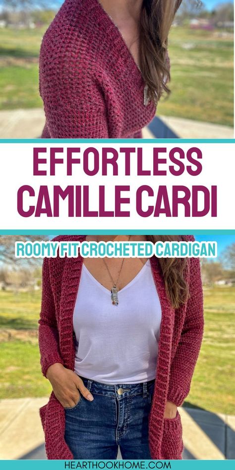 Start your crochet journey with the Camille Cardi, a free pattern that's perfect for beginners. Cardigan Sweater Pattern Free, Beginner Cardigan Crochet Pattern Free, Easy Crochet Cardigan For Beginners Free, Crochet Easy Cardigan Free Pattern, Wrap Crochet Pattern Free, Easy Knit Cardigan Pattern Free, Easy Cardigan Crochet Pattern Free, Free Cardigan Crochet Pattern, Crochet Cardigan Pattern Free Women Easy