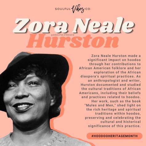 During Hoodoo Heritage Month, we must recognize Zora Neale Hurston's important contributions to the hoodoo community. Hurston, a prominent figure, extensively researched and documented African American folklore, including hoodoo practices. Her influential works, like "Mules and Men" and "Hoodoo in America," reveal the cultural heritage and spiritual traditions of African Americans. #HoodooHeritageMonth #ZoraNealeHurston #hoodoo #AfricanAmericanFolklore African American Folklore, Hoodoo Heritage Month, Hoodoo History, Hoodoo Art, Black Spirituality, American Folklore, Hoodoo Magic, Man Shed, Zora Neale Hurston