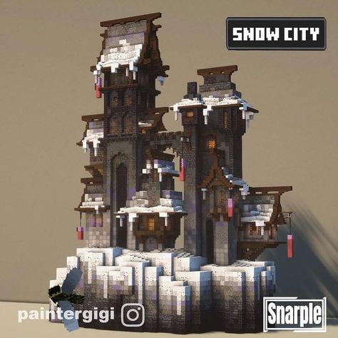 Minecraft Monestry, Minecraft Mountaintop House, Minecraft Vampire Build, Terraforming Minecraft, Minecraft Build Inspiration, Minecraft House Inspiration, Minecraft Terraforming, Minecraft Castle Designs, Snow City