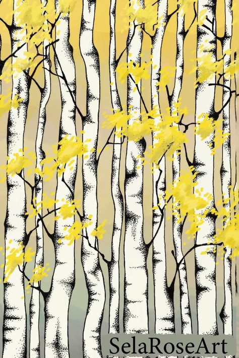 Aspen(birch) Forest painting by Sela Rose. Art Prints available on Etsy.com. Aspen Trees Drawing, Aspen Tree Drawing, Quaking Aspen Tree Tattoo, Aspen Tree Watercolor Painting, Aspen Tree Illustration, Aspen Trees Tattoo, Birch Forest Painting, Fall Aspen Trees Painting, Aspen Trees Painting