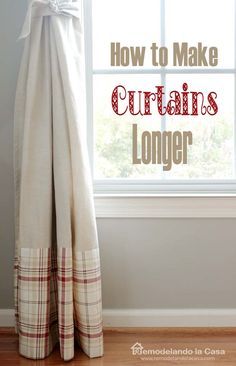 Make Curtains Longer, Lengthen Curtains, Make Curtains, Ikea Curtains, No Sew Curtains, Drop Cloth Curtains, Short Curtains, Long Curtains, Farmhouse Curtains