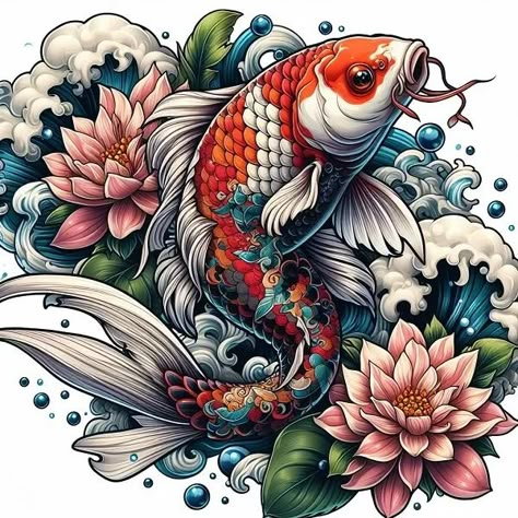 Koi Fish Swimming Up and Down meaning Decoding the Meanings Behind Koi Tattoos 1 Koi Fish Swimming Tattoo, Koi Fish With Water Tattoo, Koi Fish Tattoo In Color, Japanese Traditional Koi Fish, Detailed Koi Fish Tattoo, Koi Tattoo Design, Koi Tattoo, Koi Fish Tattoo, Japanese Koi