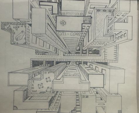 Birds Eye View Street Scene One Point Perspective Drawing Birds Eye View, A City Drawing, City Drawing Easy, Drawing Cities, 1 Point Perspective Drawing, Birds Eye View City, Perspective Composition, Abstract Rose, City Sketch