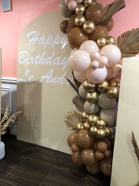 Pink Brown Birthday Theme, Brown Balloons Decoration, Brown Decorations Party, 50 Shades Of Brown Party Theme, Brown Theme Party, Shades Of Brown Party, 17th Birthday Ideas, Fiesta Tropical, 18th Birthday Cake