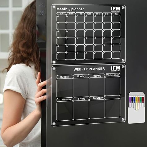 Amazon.com : Fridge Acrylic Magnetic Calendar, Monthly & Weekly Planner (16"x12"), Includes Set with 6 Dry Erase Markers & 6 Magnetic Push Pins. : Office Products Family Acrylic Calendar, Magnetic Calendar Fridge, Clear White Board Calendar, Perspex Wall Calendar, Magnetic Calendar, Calendar Monthly, Weekly Monthly Planner, Push Pins, Office Products